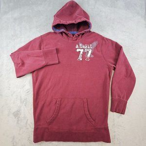 American Eagle Outfitters Hoodie Men's XLT Burgundy Heavyweight Pullover Logo